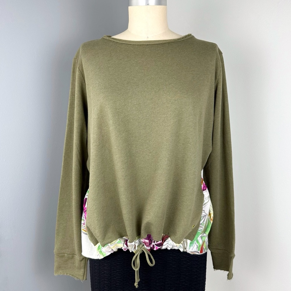 Deha Women's Feeling Feminine Long Sleeve Floral Print Top Green Size M